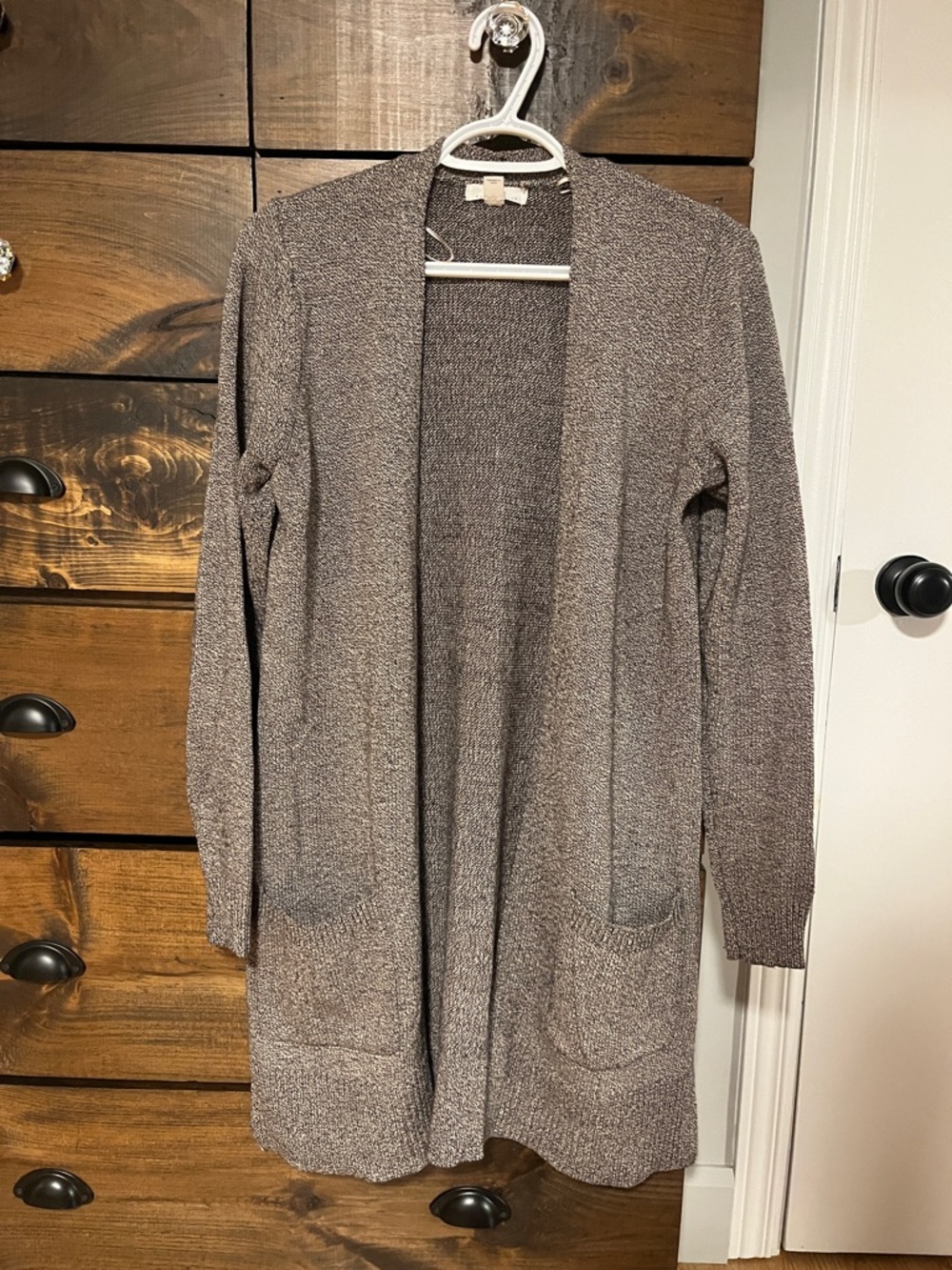 RW&CO. Open-Front Long Cardigan in Taupe Heather
